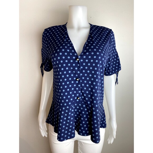 F. Michael Kors Top Size XL Polka Dot Multicolor Blue Top  V Neck. NWT $79 - Picture 3 of 7